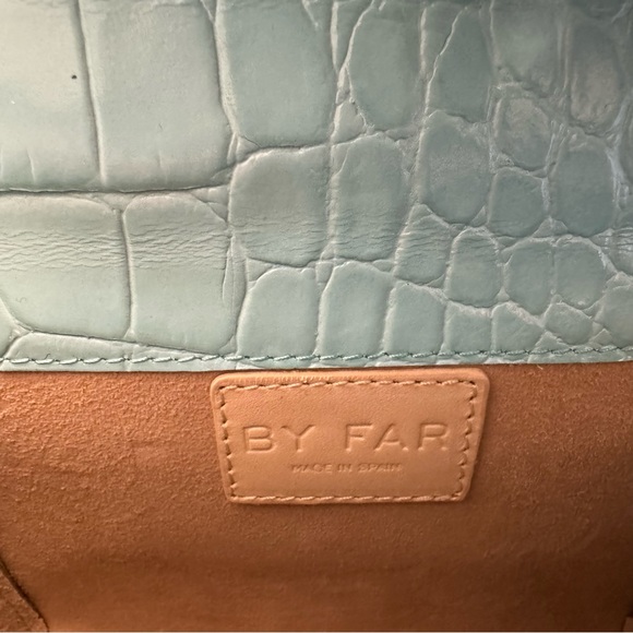 By Far Mini Croco Embossed Top Handle Bag Purse Light Blue Crossbody Leather - Picture 5 of 11